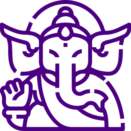 Purple outline of Lord Ganesha, symbolizing wisdom and spiritual growth, representing the themes of Divine Love Bliss and Aashish Raizada's teachings.